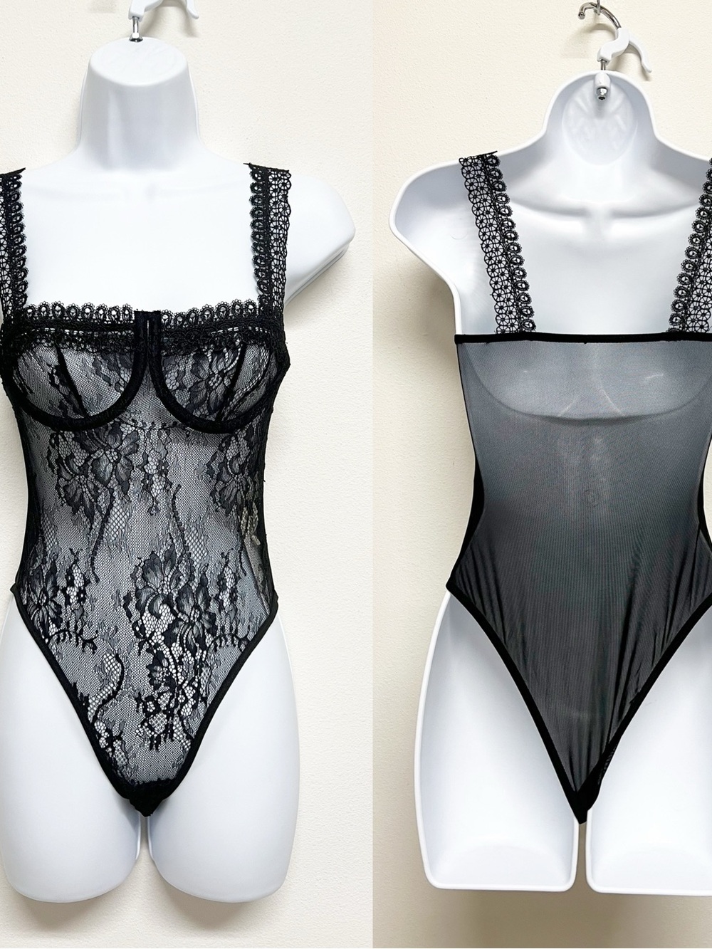 Commense Womens Black Lace Underwire Semi Sheer Lace Bustier Bodysuit Size XS - Picture 6 of 12